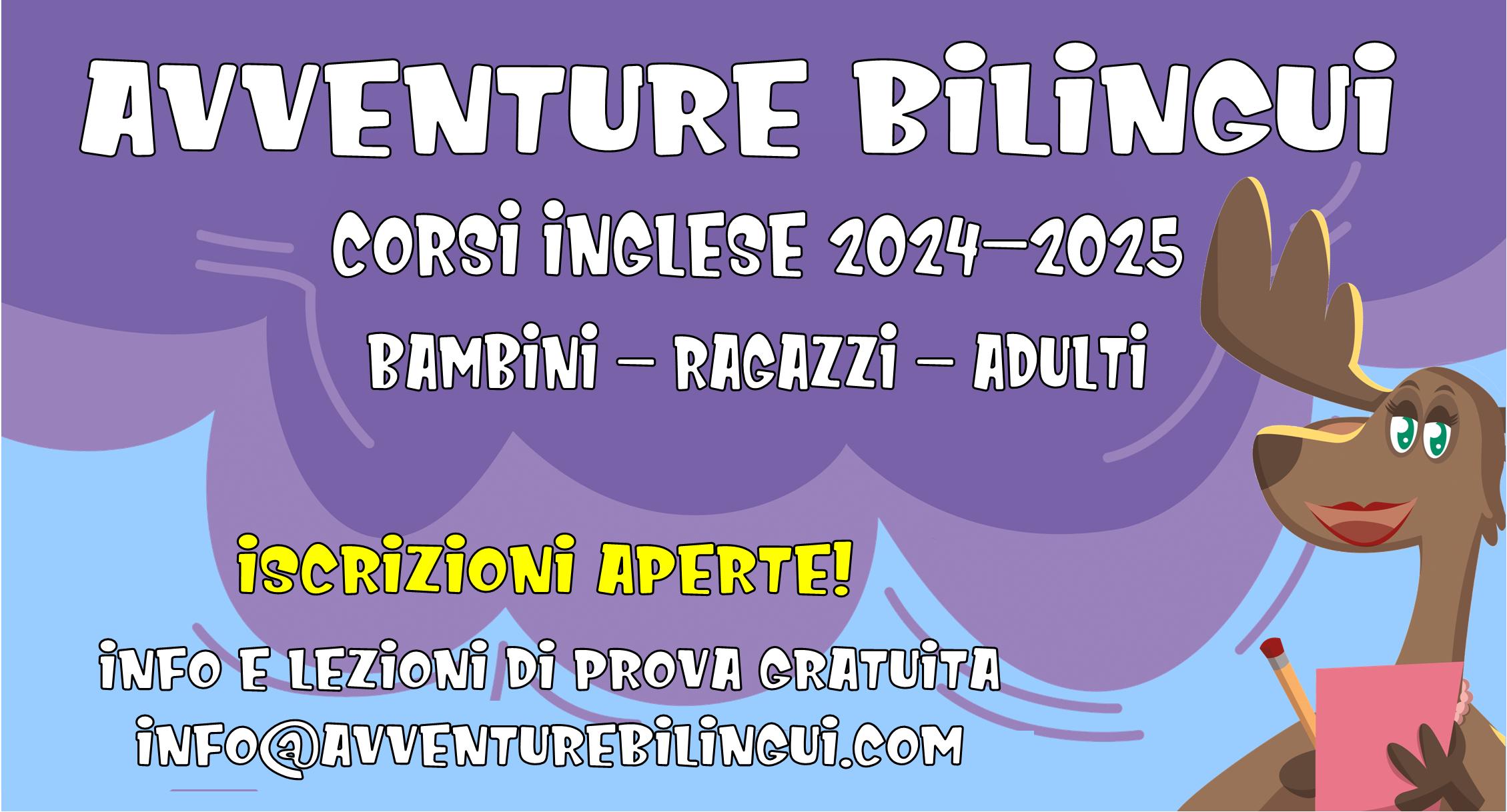 flyer iscrizioni corsi 2024-25 avventure bilingui